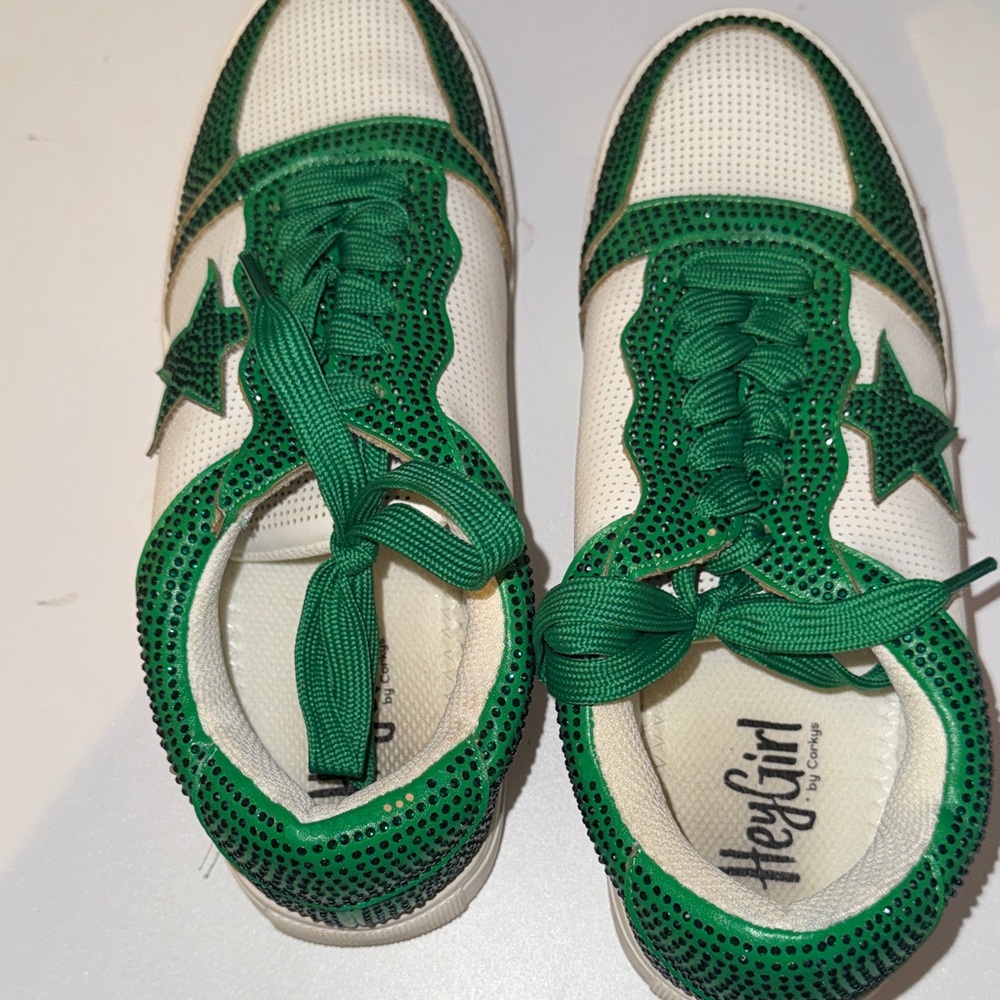 Hey Girl Green and White Star Sneakers